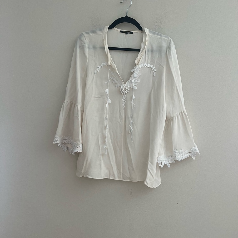 Kobi Halperin Cream 100 % silk Embroidered Blouse - Picture 2 of 11
